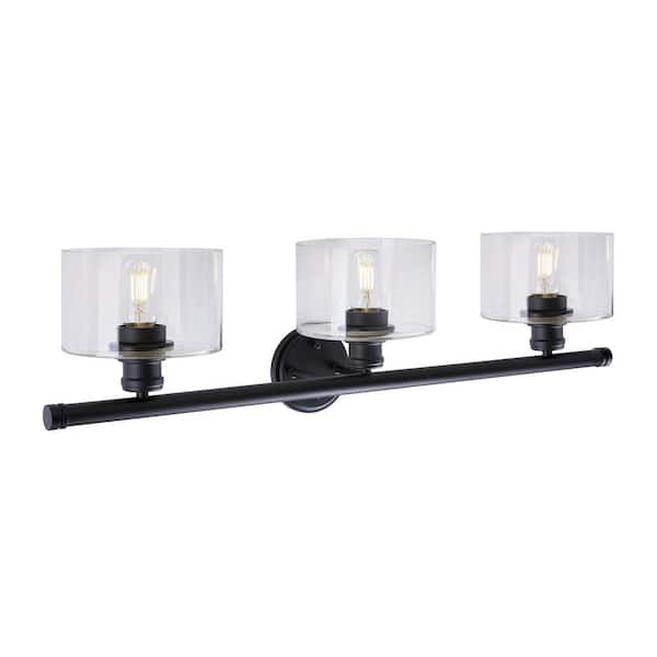 Zane 3-Light Black Bath Vanity Light with Clear Glass