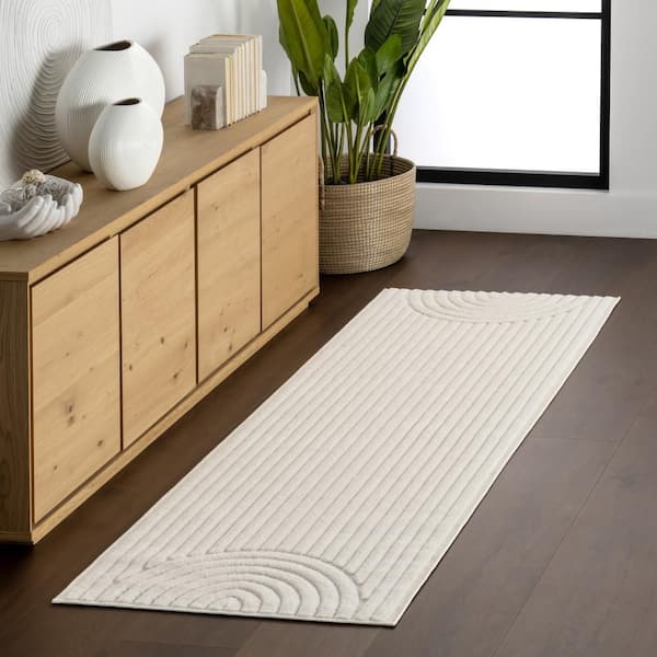 Zia Geometric Cream 3 ft. x 8 ft. Outdoor Runner Rug
