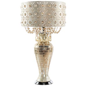 25 in. Champagne Indoor Table Lamp with Jeweled Metal and Mosaic Base
