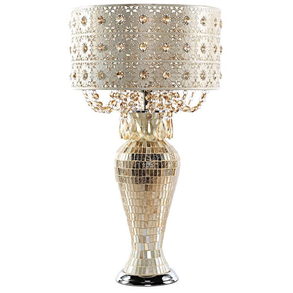 River of Goods 25 in. Champagne Indoor Table Lamp with Jeweled Metal and Mosaic Base