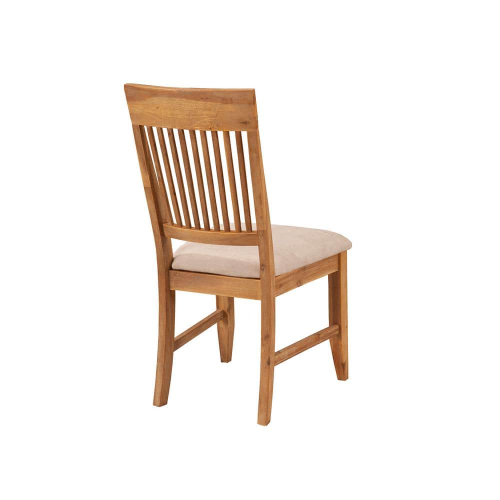 Transitional Rustic Ladderback Side Chair in Natural Brown with Beige Upholstery