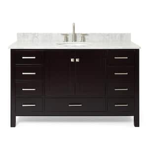 Cambridge 55 in. W x 22 in. D x 35.25 in. H Vanity in Espresso with Marble Vanity Top in White with Basin