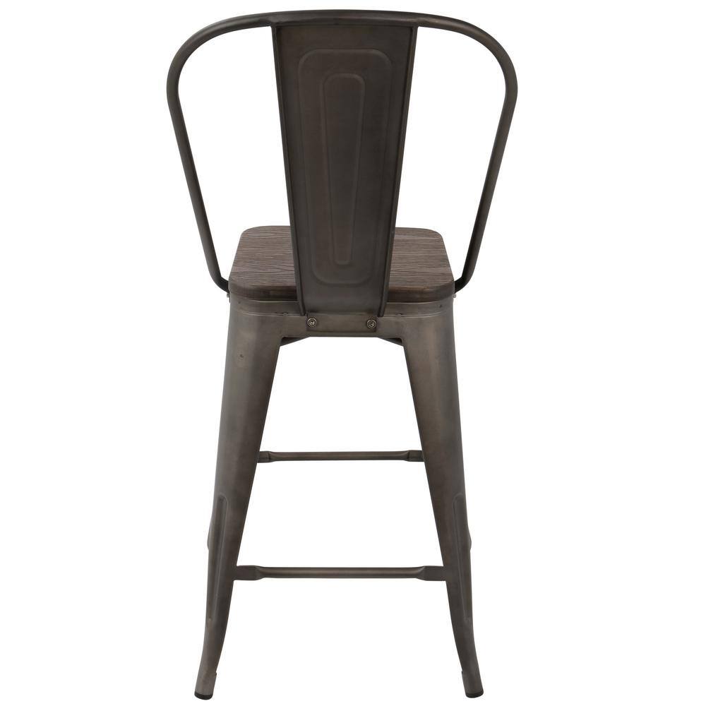 Antique and Espresso Industrial High Back Counter Stools - Set of 2