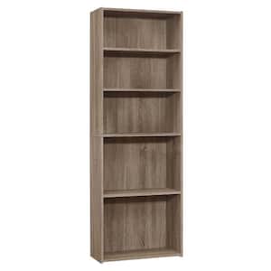 Jasmine 71.25 in. Dark Taupe Reclaimed Wood-Look 5-Shelf Bookcase