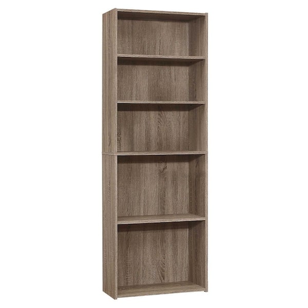 HomeRoots Jasmine 71.25 in. Dark Taupe Reclaimed Wood-Look 5-Shelf Bookcase