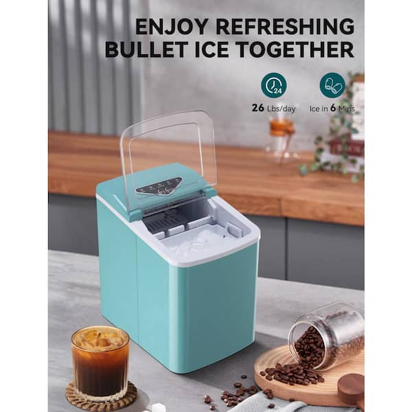 8.7 in. 26 lb. Bullet Ice Cube Countertop Portable Ice Maker in Blue with Detachable Ice Basket and Add Water Prompt