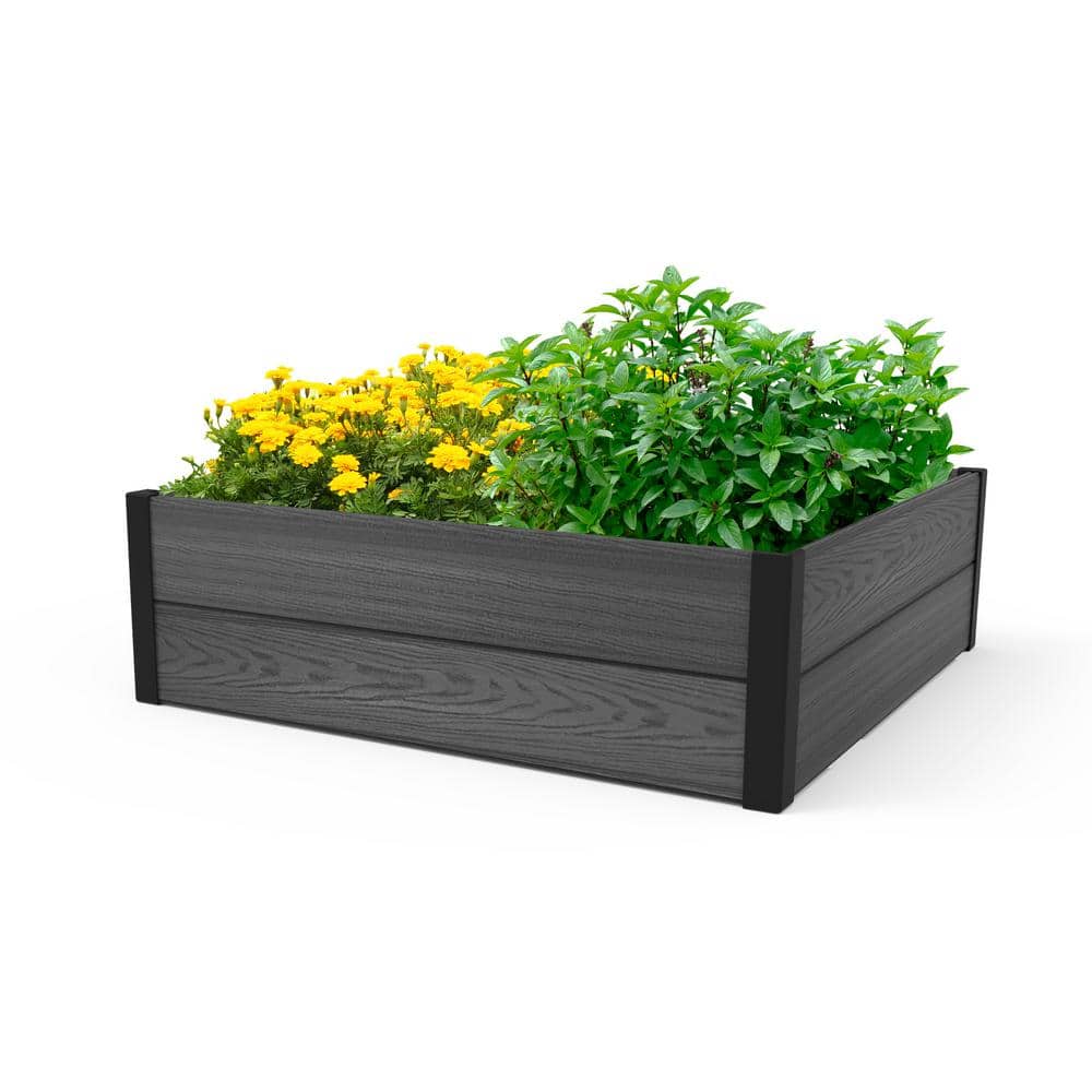 48" Grey Resin Wood-Look Outdoor Raised Garden Bed