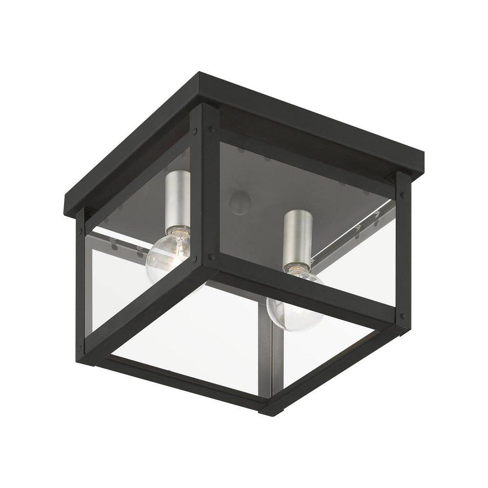 Milford 8" Black and Brushed Nickel Glass Flush Mount