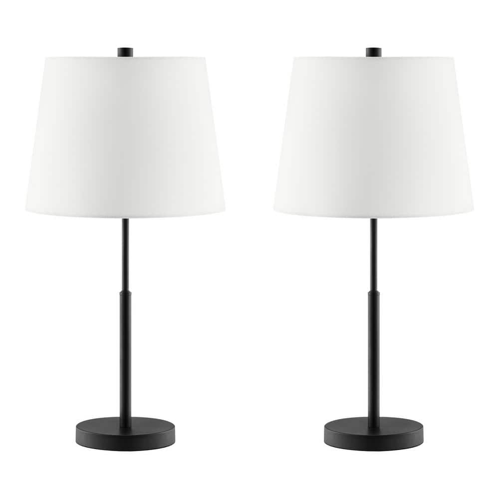 Hampton Bay Warrington 24.5 in. Black Table Lamp Set with White 