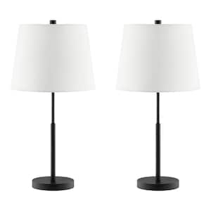 Warrington 24.5 in. Black Table Lamp Set with White Fabric Shades and (Set of 2)