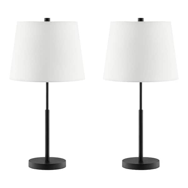 Hampton Bay Warrington 24.5 in. Black Table Lamp Set with White Fabric Shades and (Set of 2)