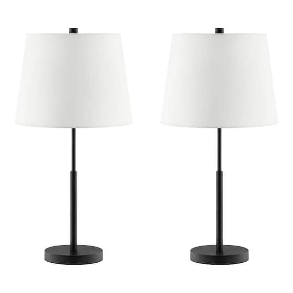 Warrington 24.5 in. Black Table Lamp Set with White Fabric Shades and (Set of 2)