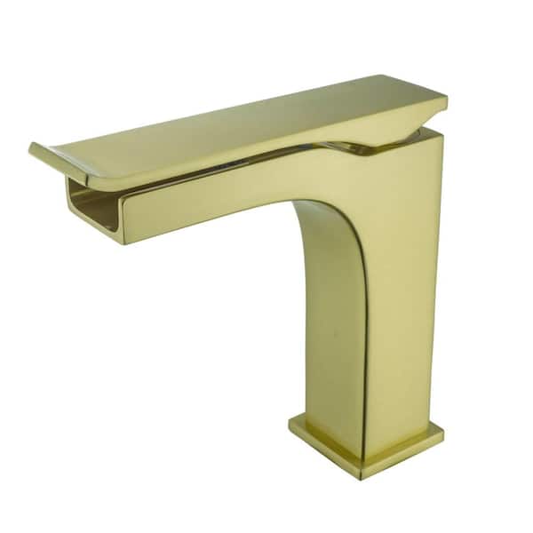 Lexora Balzani Single Hole Brass Waterfall Bathroom Faucet in Brushed Brass