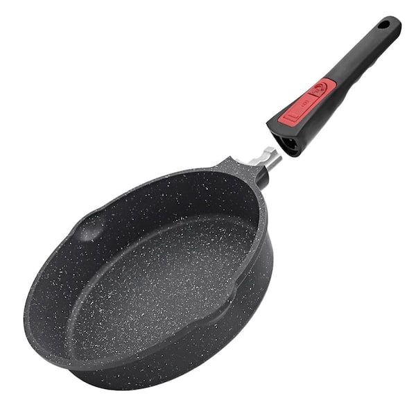 8 in. Black Granite Nonstick Deep Frying Pan with Removable Handle, Oven Safe to 500°F, Dishwasher Safe