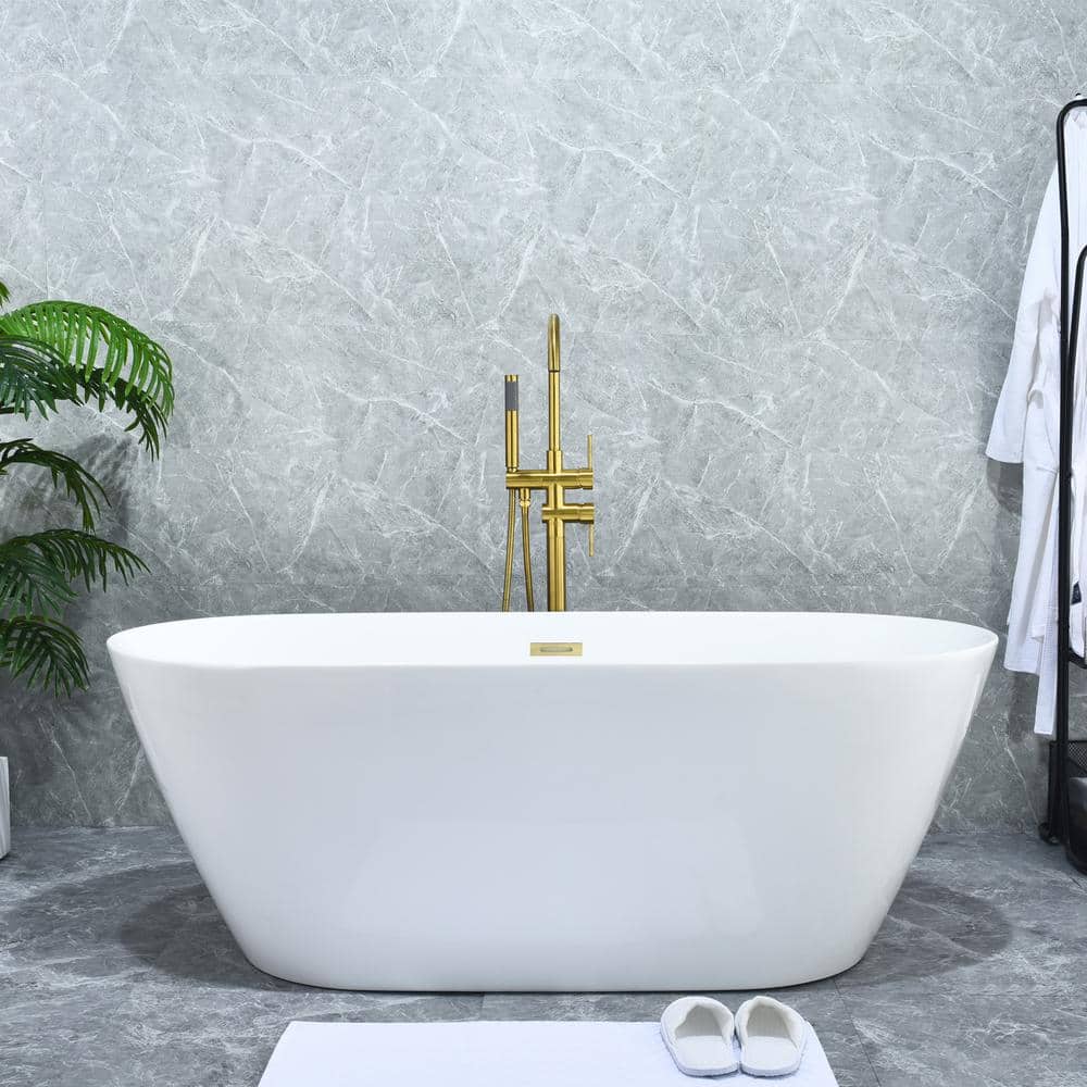 Brushed Gold Stainless Steel Freestanding Tub Faucet with Handshower
