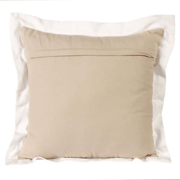 Unbranded Bordered Beige/White Flange Frame 20 in. x 20 in. Indoor Throw Pillow