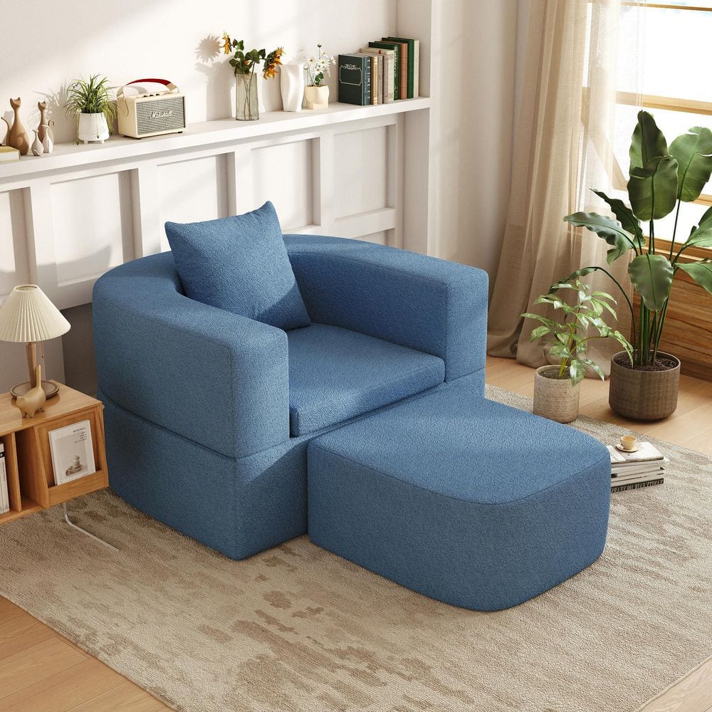 J&E Home Blue Teddy Velvet Arm Chair Conversion Free Combination Sofa ...