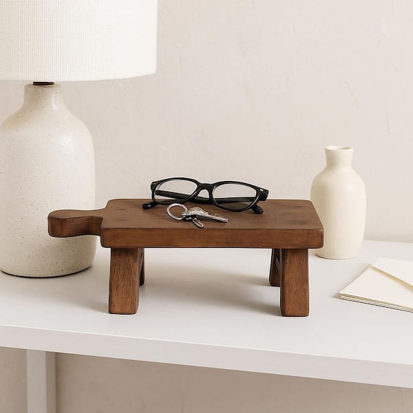 Brown Reclaimed Wood Novelty Riser with Handle Decorative Tray