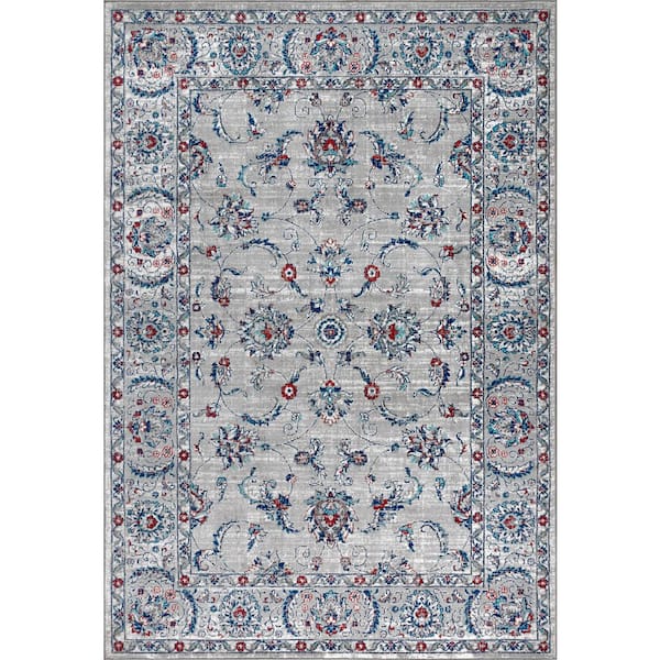 Modern Persian Vintage Light Grey/Red 8 ft. x 10 ft. Area Rug