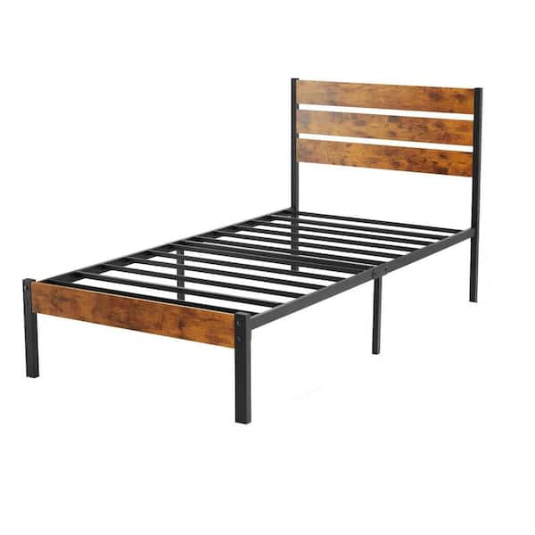 Rust Brown Wood Frame Queen Size Platform Bed Frame with Headboard and Footboard, 700lbs Support
