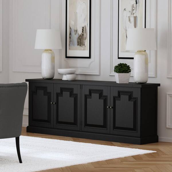 Coaster Florence Distressed Black Wood Top 90 in. Dining Sideboard Buffet with 4 Doors