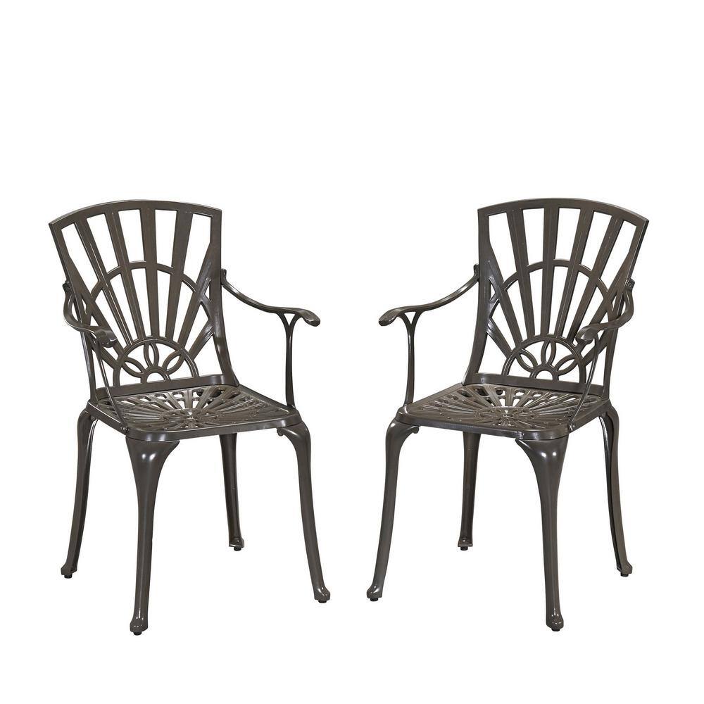 HOMESTYLES Grenada Stationary Taupe Tan Cast Aluminum Outdoor Arm Chairs (Set of 2) 666180