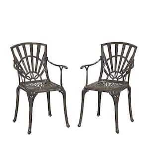 Grenada Stationary Taupe Tan Cast Aluminum Outdoor Arm Chairs (Set of 2)