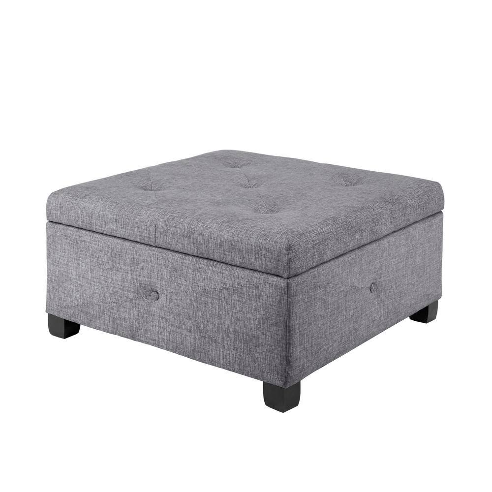 Charcoal Tufted Square Storage Ottoman with Graduated Legs