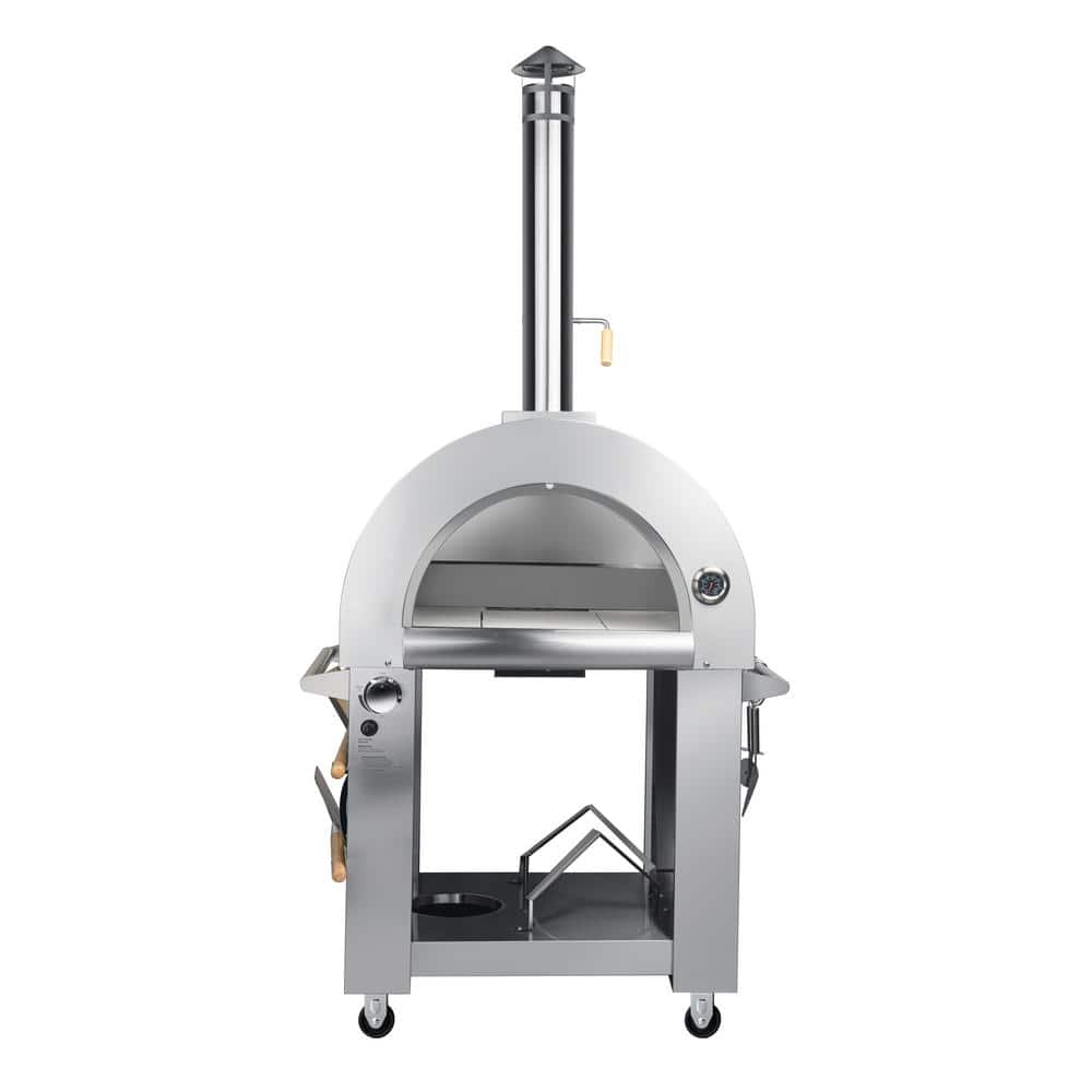 32-Inch Stainless Steel Dual Fuel Outdoor Pizza Oven with Casters