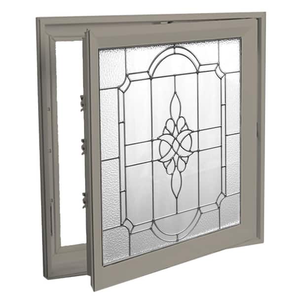 Hy-Lite 27.25 in. x 27.25 in. Victorian Right-Handed Triple-Pane Casement Vinyl Window with Driftwood Exterior Nickel Caming
