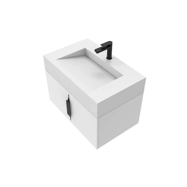 castellousa Nile 30 in. W x 18.9 in. D x 20.38 in. H Single Sink Bath Vanity in White in Gold Trim with Solid Surface White Top