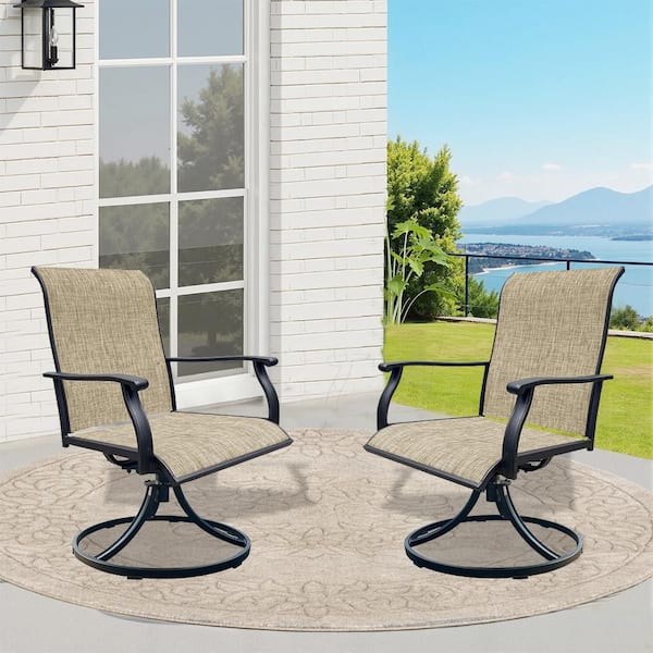 Unbranded Brown Metal and Fabric Outdoor Dining Chairs, Patio Swivel Chairs  Lawn Chairs for Front Porch Deck Backyard (Set of 2) jk-676