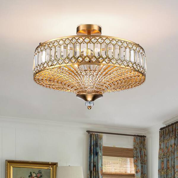 EDISLIVE Modern 19.6 in. 6-Light Crystal Drum Gold Semi
