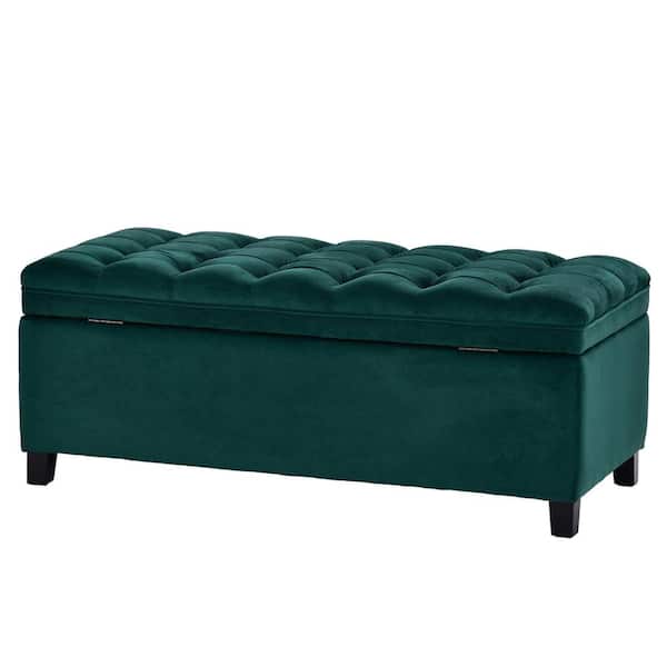 Z-joyee Green Upholstered Flip Top Storage Bench with Button Tufted Top 46.5 in. W x 16.1 in. H X 20.1 in. D