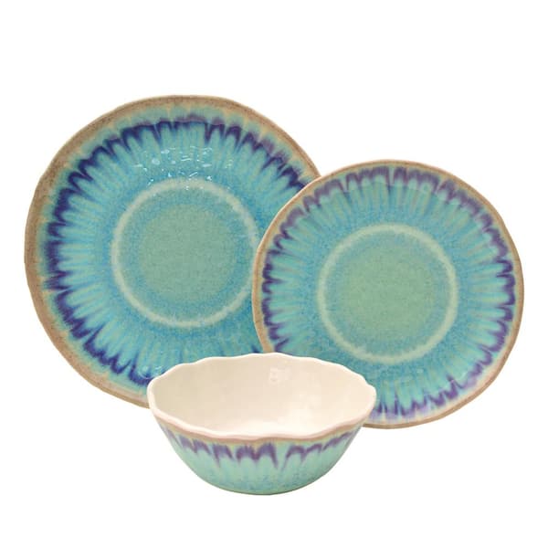 222 Fifth Sea Splash 12-Piece Casual Turquoise Melamine Outdoor Dinnerware Set (Service for 4)