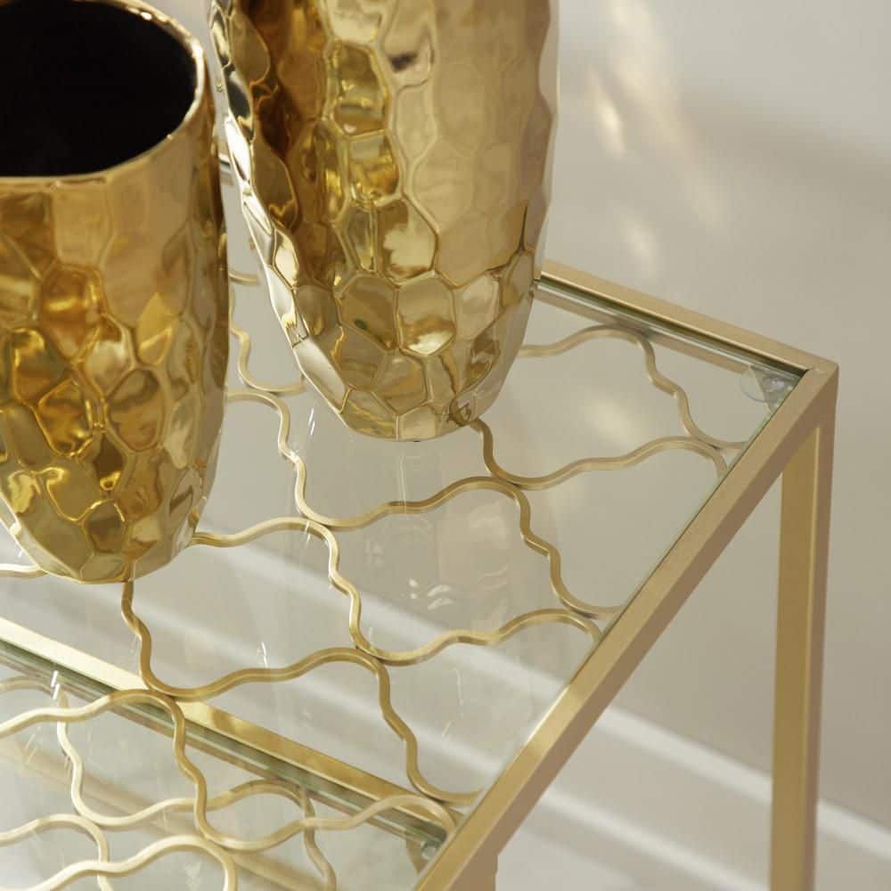 Elegant Gold Metal and Clear Glass Nesting Tables - Set of 3