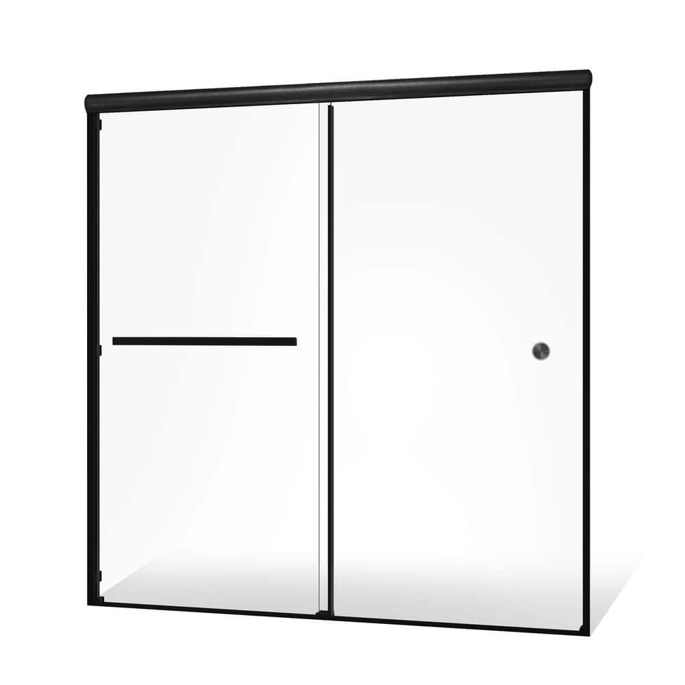 Matte Black Semi-Frameless Sliding Shower Door with Clear Glass