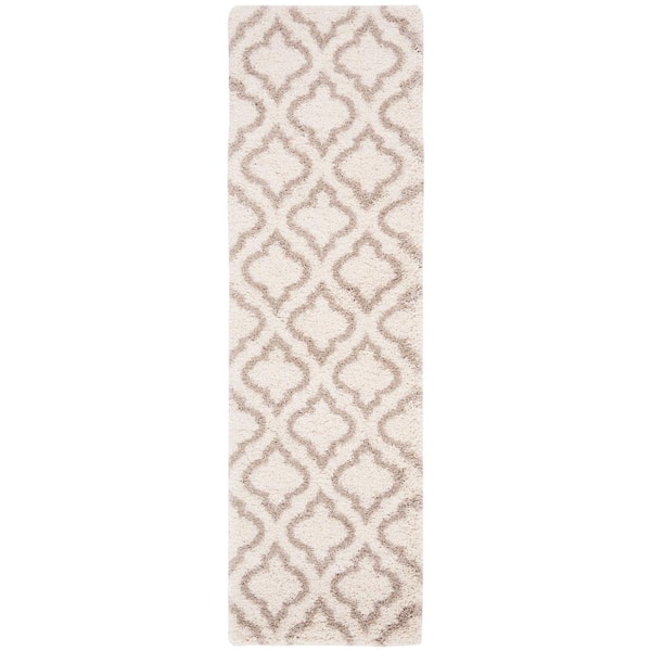 Hudson Shag 2 ft. x 10 ft. Ivory/Beige Geometric Multi-Trellis Runner Rug