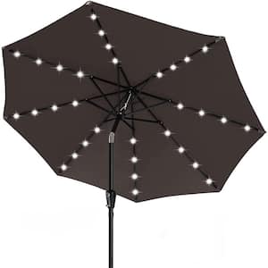 9 ft. Brown Durable Solar Led Patio Umbrellas with 32 LED Lights, Beach Word Umbrella