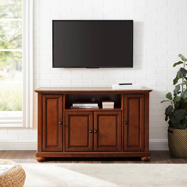 Crosley Alexandria 48 In Cherry Wood Tv Stand Fits Tvs Up To 50 In With Storage Doors Kf10002ach The Home Depot