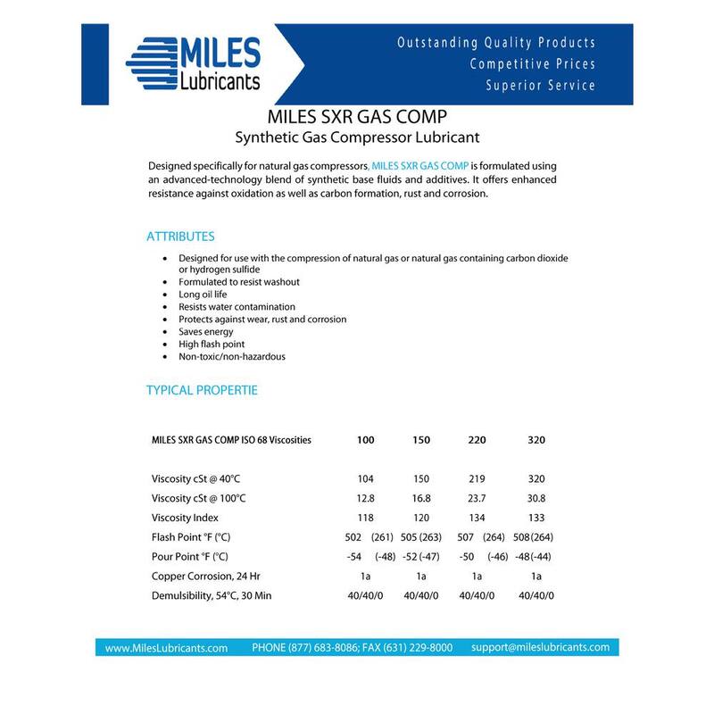 Miles Sxr Gas Comp 220-Full Synthethic Pao Based Gas Air Compressor Fluid 5 gal./Pail