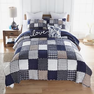 DONNA SHARP Checkerboard Indigo 3-Pieces Blue and Beige Cotton
