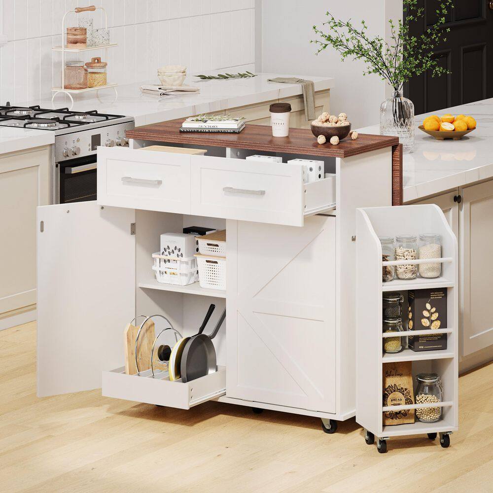 Black Kitchen Cart with Removable Side Racks, Drop-Leaf, Trash Can Cabinet, Adjustable Shelf, Pull-out Divider Shelf - thumbnail 8