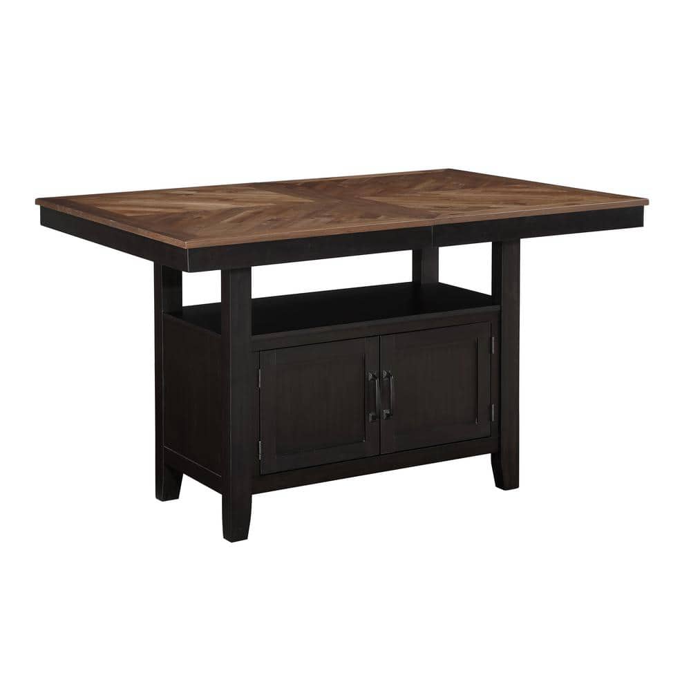 Bermuda Black and Brown Wood Counter Height Dining Set with Storage