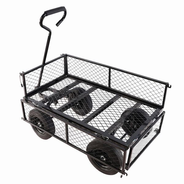 3.5 cu. ft. Steel Outdoor Garden Cart, Solid Wheel Tool Cart, Garden Cart for Gardens and Lawns, Black