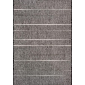 Alaina Casual Stripes Gray 9 ft. x 13 ft. Indoor/Outdoor Patio Area Rug
