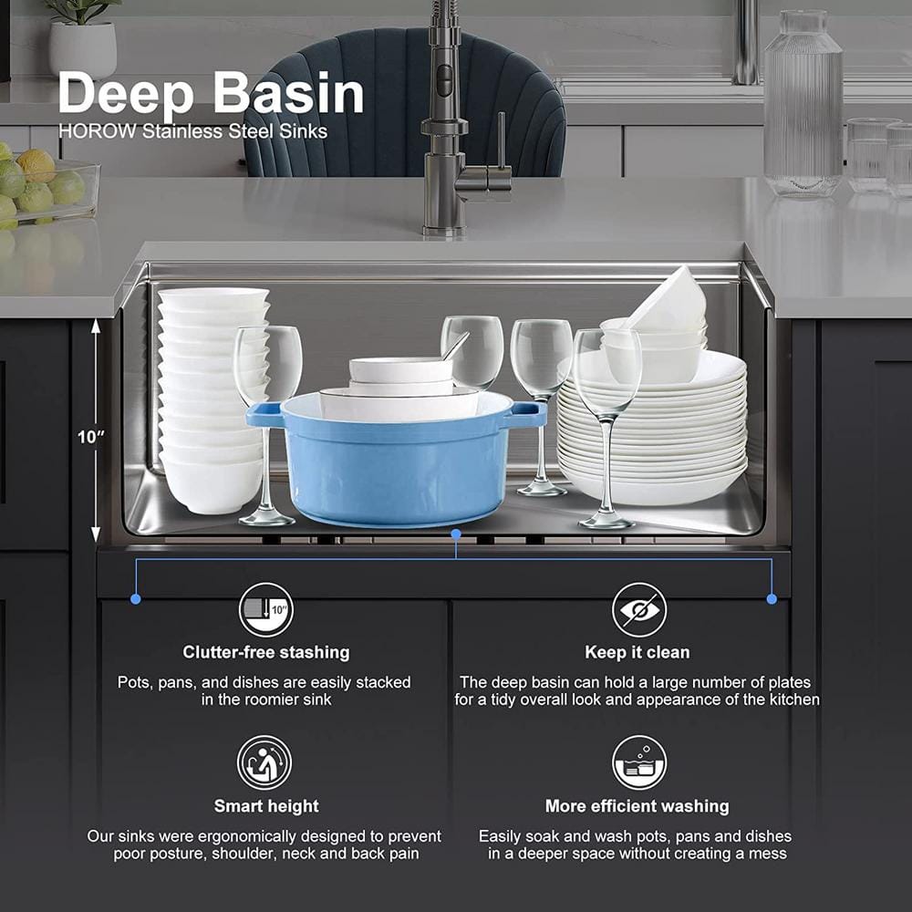 Magnus 30'' Stainless Steel Single Bowl Farmhouse Kitchen Sink with Workstation
