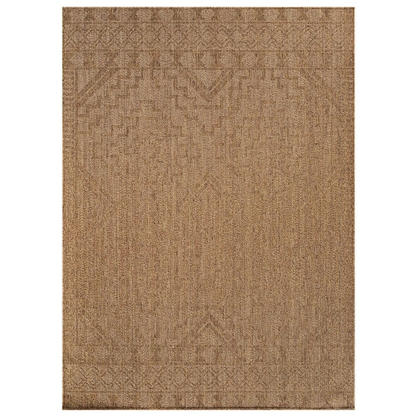 Geometric Border Natural/Jute Easy-Care Indoor/Outdoor Flat Woven 2 ft. x 3 ft. Natural Area Rug