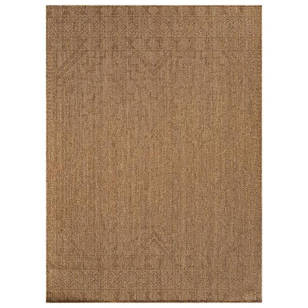 Geometric Border Natural/Jute Easy-Care Indoor/Outdoor Flat Woven 4 ft. x 6 ft. Natural Area Rug