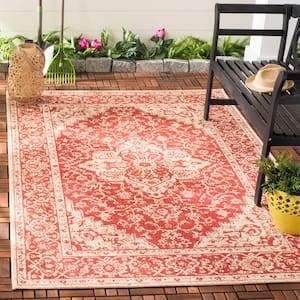 Beach House Red/Cream 4 ft. x 6 ft. Oriental Indoor/Outdoor Patio  Area Rug